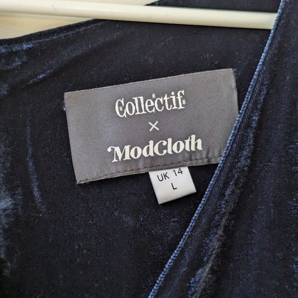 Modcloth x Collectif Velvet Wrap Maxi Dress Navy Blue Size 10 Large - Picture 5 of 5